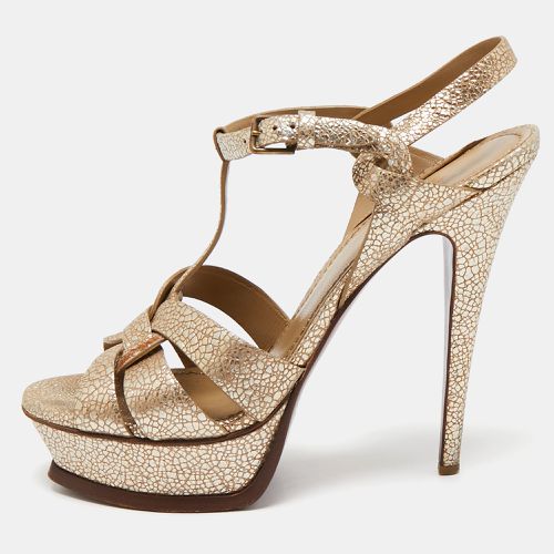 Yves Saint Laurent Gold Texture Leather Platform Sandals Size 39.5 - Yves Saint Laurent - Modalova