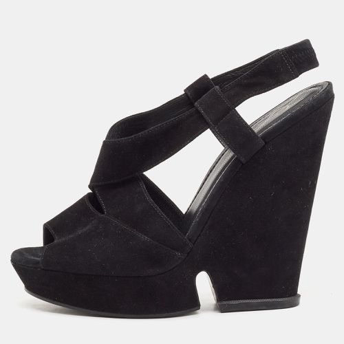 Yves Saint Laurent Black Suede Slingback Wedge Sandals Size 40 - Yves Saint Laurent - Modalova