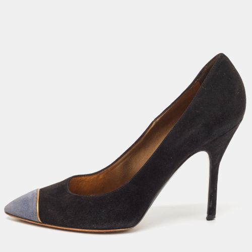 Yves Saint Laurent Black Suede Cap Toe Pointed Toe Pumps Size 38.5 - Yves Saint Laurent - Modalova