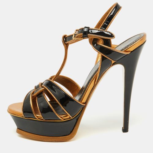 Yves Saint Laurent Black/Gold Patent Leather and Leather Tribute Platform Sandals Size 36.5 - Yves Saint Laurent - Modalova