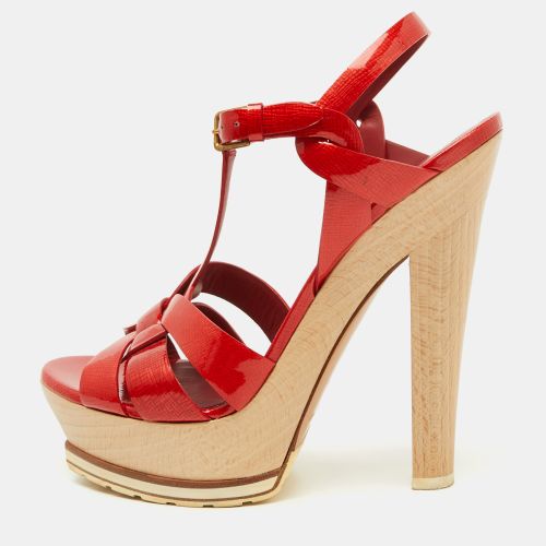 Yves Saint Laurent Red Patent Leather Wood Tribute Platform Sandals Size 37.5 - Yves Saint Laurent - Modalova