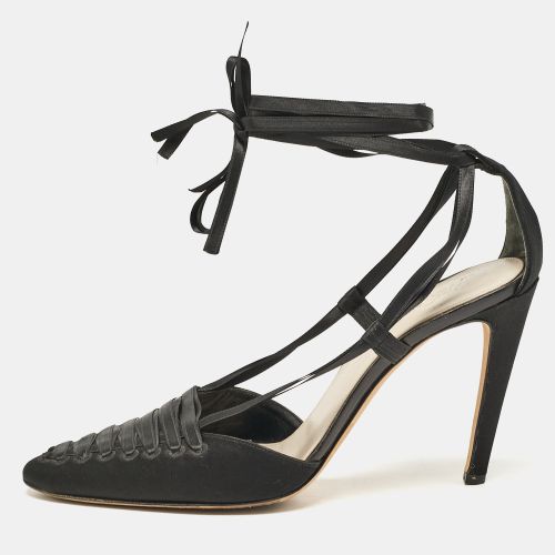 Yves Saint Laurent Black Satin Ankle Wrap Sandals Size 38.5 - Yves Saint Laurent - Modalova