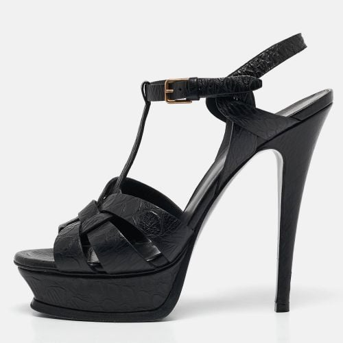 Yves Saint Laurent Black Embossed Leather Tribute Platform Sandals Size 38 - Yves Saint Laurent - Modalova