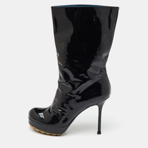 Yves Saint Laurent Black Patent Leather Mid Calf Platform Boots Size 39 - Yves Saint Laurent - Modalova