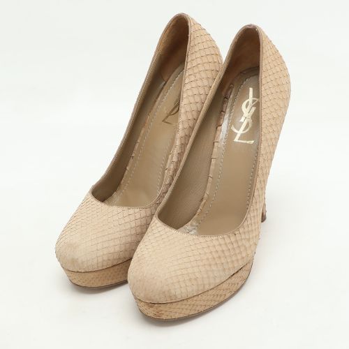 Size 38 Python Leather Platform Pumps - Yves Saint Laurent - Modalova