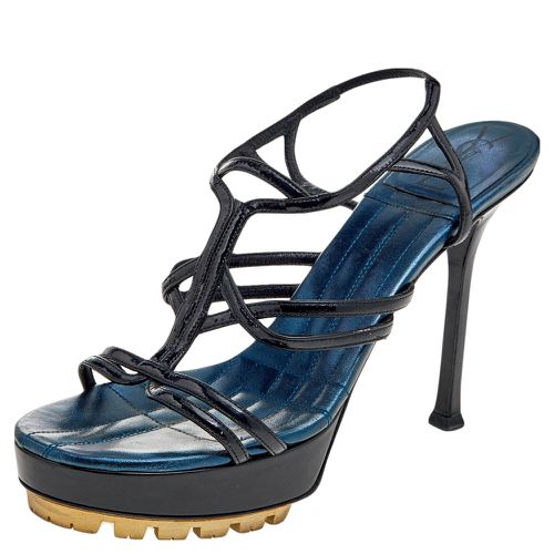 Yves Saint Laurent Black Patent Leather Strappy Platform Sandals Size 36.5 - Yves Saint Laurent - Modalova