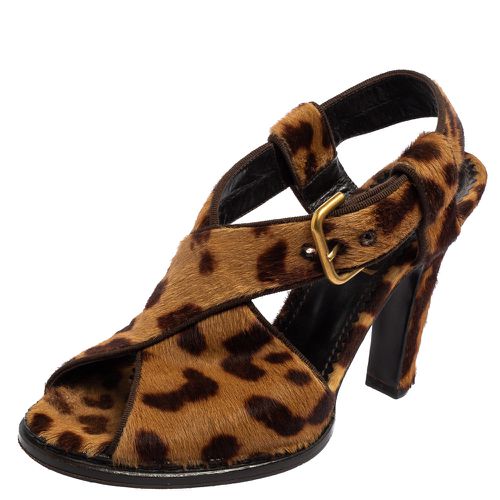 Saint Laurent Brown Leopard Print Calf Hair Slingback Sandals Size 36.5 - Yves Saint Laurent - Modalova