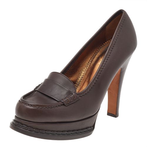 Yves Saint Laurent Brown Leather Tribtoo Penny Loafer Platform Pumps Size 39 - Yves Saint Laurent - Modalova