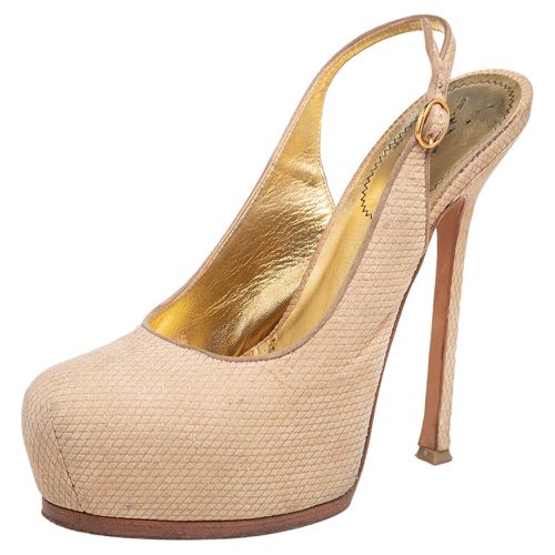 Yves Saint Laurent Cream Snakeskin Embossed Suede Tribtoo Slingback Pumps Size 39 - Yves Saint Laurent - Modalova