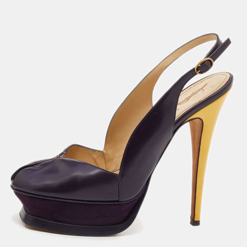 Yves Saint Laurent Purple/Yellow Leather Peep Toe Platform Slingback Sandals Size 38 - Yves Saint Laurent - Modalova