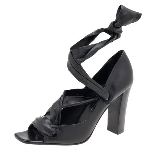 Yves Saint Laurent Black Leather Open Toe Ankle Wrap Pumps Size 37.5 - Yves Saint Laurent - Modalova