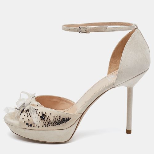 Yves Saint Laurent Off White Suede and Fabric Ankle Strap Platform Sandals Size 40 - Yves Saint Laurent - Modalova