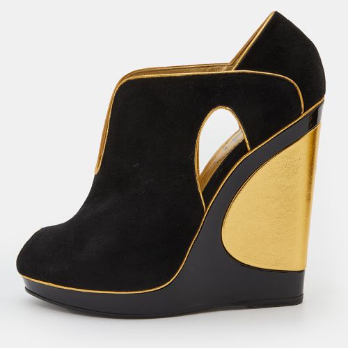 Yves Saint Laurent Black/Gold Cut-Out Suede Peep Toe Platform Wedge Pumps Size 36 - Yves Saint Laurent - Modalova