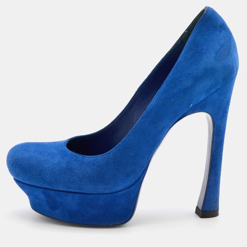 Yves Saint Laurent Blue Suede Palais Platform Peep Toe Pumps Size 36.5 - Yves Saint Laurent - Modalova