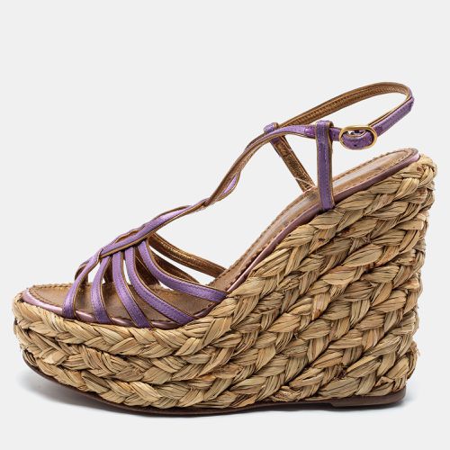 Satin Woven Straw Platform Wedge Sandals Size 35 - Yves Saint Laurent - Modalova