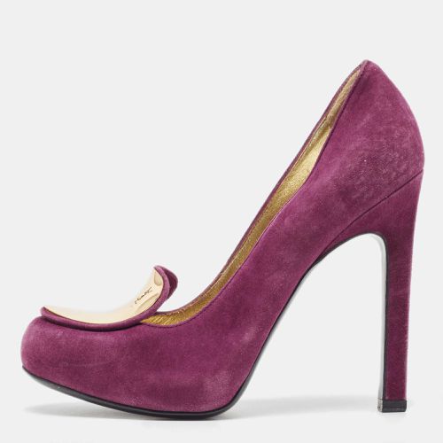 Yves Saint Laurent Purple Suede Plaque Embellished Round Toe Pumps Size 36.5 - Yves Saint Laurent - Modalova