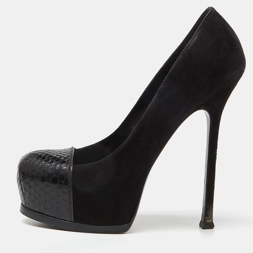 Yves Saint Laurent Black Suede and Snakeskin Cap Toe Tribtoo Platform Pumps Size 38.5 - Yves Saint Laurent - Modalova