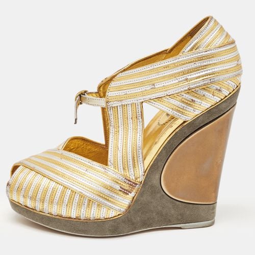 Gold/ Leather Wedge Pumps Size 37.5 - Yves Saint Laurent - Modalova