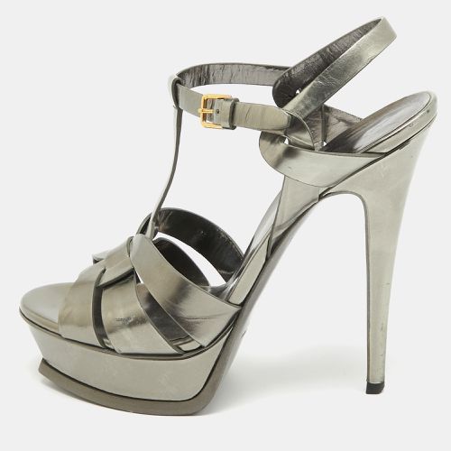 Yves Saint Laurent Metallic Grey Leather Tribute Sandals Size 39 - Yves Saint Laurent - Modalova