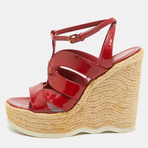 Yves Saint Laurent Red Patent Wedge Ankle Sandals Size 39.5 - Yves Saint Laurent - Modalova