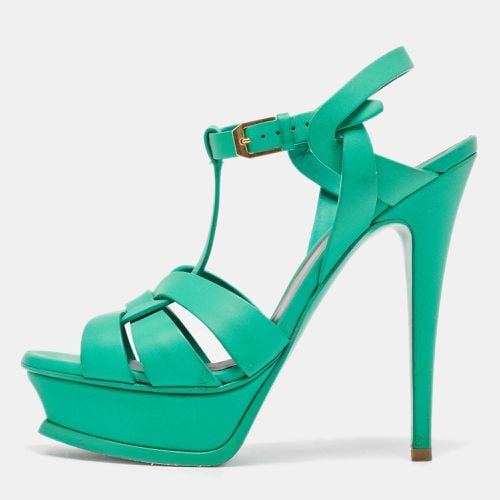 Saint Laurent Green Leather Tribute Ankle Strap Sandals Size 36.5 - Yves Saint Laurent - Modalova