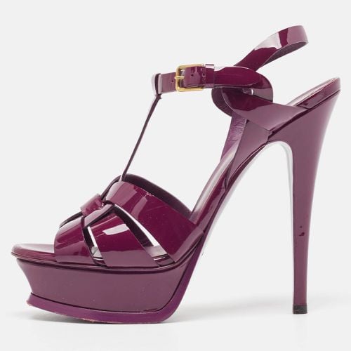 Yves Saint Laurent Burgundy Patent Leather Tribute Platform Ankle Strap Sandals Size 37 - Yves Saint Laurent - Modalova