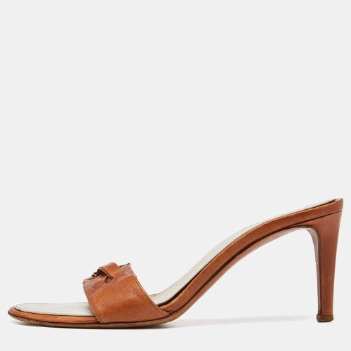 Yves Saint Laurent Brown Leather Open Toe Slide Sandals Size 38.5 - Yves Saint Laurent - Modalova