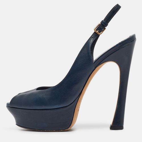 Yves Saint Laurent Navy Blue Leather Peep Toe Platform Slingback Pumps Size 36 - Yves Saint Laurent - Modalova