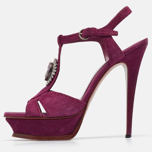 Yves Saint Laurent Purple Suede Buckle Detail Platform Ankle Strap Sandals Size 40 - Yves Saint Laurent - Modalova