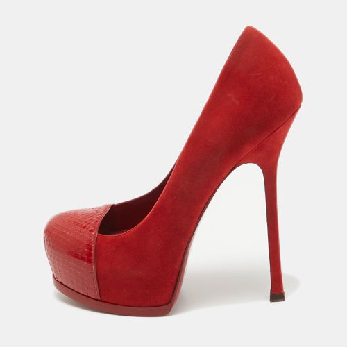 Yves Saint Laurent Red Suede and Embossed Python Tribtoo Pumps Size 39 - Yves Saint Laurent - Modalova