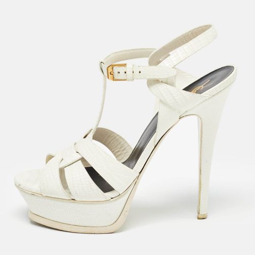 Lizard Embossed Leather Tribute Platform Ankle Strap Sandals Size 38 - Yves Saint Laurent - Modalova