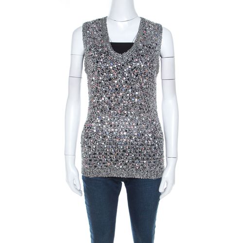 Grey Sequin Paillette Embellished Knit Vest L - Zac Posen - Modalova