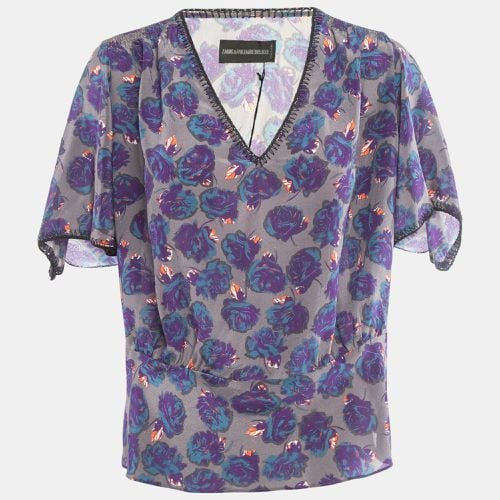 Zadig & Voltaire Grey/Purple Rose Print Silk Top M - Zadig & Voltaire - Modalova