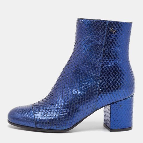 Zadig & Voltaire Blue Python Embossed Leather Block Heel Ankle Length Boots Size 36 - Zadig & Voltaire - Modalova