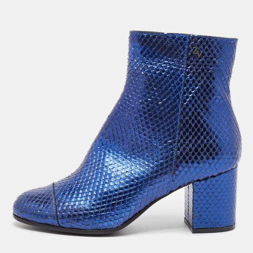 Zadig & Voltaire Blue Python Embossed Leather Block Heel Ankle Length Boots Size 36 - Zadig & Voltaire - Modalova