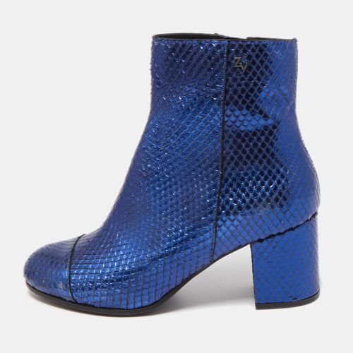 Zadig & Voltaire Blue Python Embossed Leather Block Heel Ankle Booties Size 36 - Zadig & Voltaire - Modalova