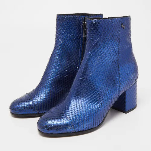 Python Embossed Leather Block Heel Ankle Booties Size 36 - Zadig & Voltaire - Modalova