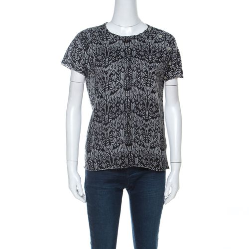 Zadig and Voltaire Grey & Black Printed Half Sleeve Silk-Cashmere Blend Top M - Zadig & Voltaire - Modalova