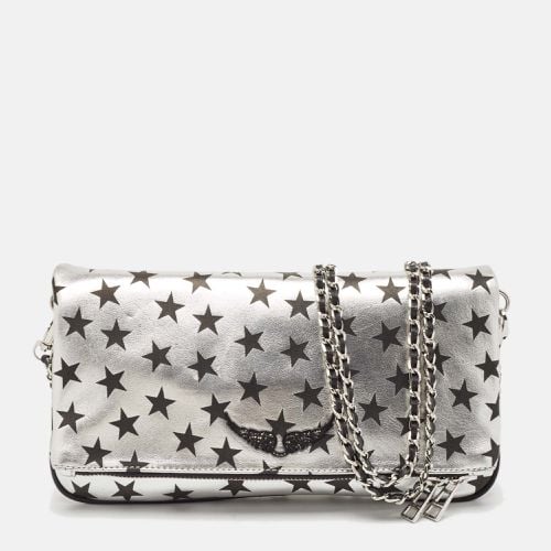 Zadig & Voltaire Silver/Black Leather Circus Star Rock Foldover Clutch Bag - Zadig & Voltaire - Modalova