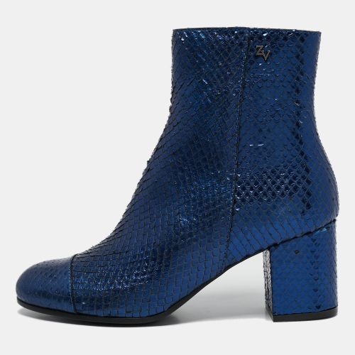 Zadig & Voltaire Blue Python Embossed Leather Block Heel Ankle Boots Size 36 - Zadig & Voltaire - Modalova