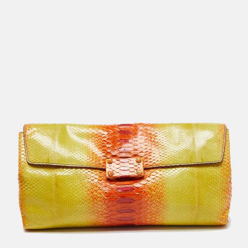 Orange Python Leather Flap Clutch - Zagliani - Modalova