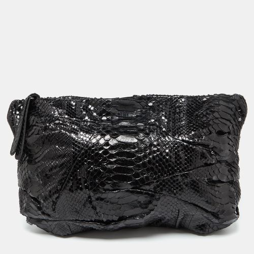 Zagliani Black Python Oversized Pouch Clutch - Zagliani - Modalova