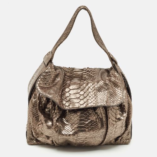 Zagliani Metallic Python Flap Hobo - Zagliani - Modalova