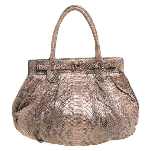 Zagliani Metallic Peach and Grey Python Puffy Hobo - Zagliani - Modalova