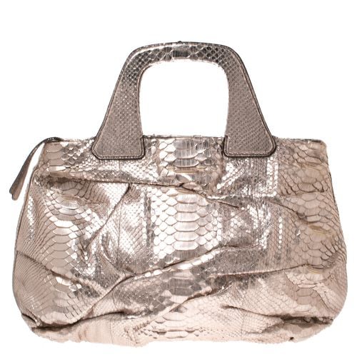 Zagliani Metallic Rose Gold Python Leather Satchel - Zagliani - Modalova