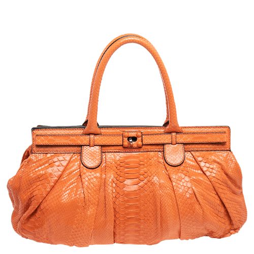 Zagliani Orange Python Leather Puffy Satchel - Zagliani - Modalova