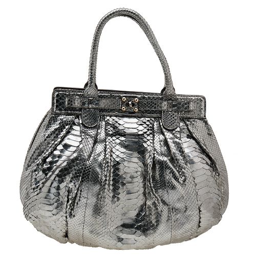 Zagliani Metallic Silver Python Puffy Hobo - Zagliani - Modalova