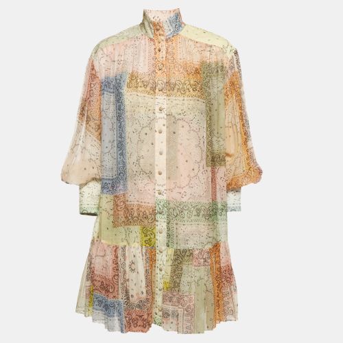 Printed Cotton Blend Button Front Matchmaker Lantern Dress S - Zimmermann - Modalova