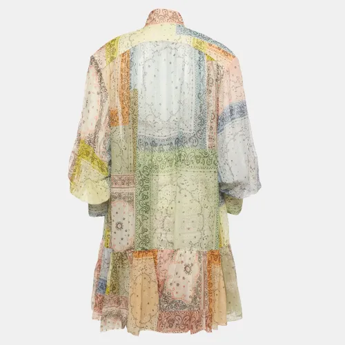 Printed Cotton Blend Button Front Matchmaker Lantern Dress S - Zimmermann - Modalova
