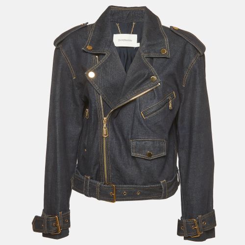 Denim Belted Crush Biker Jacket M - Zimmermann - Modalova